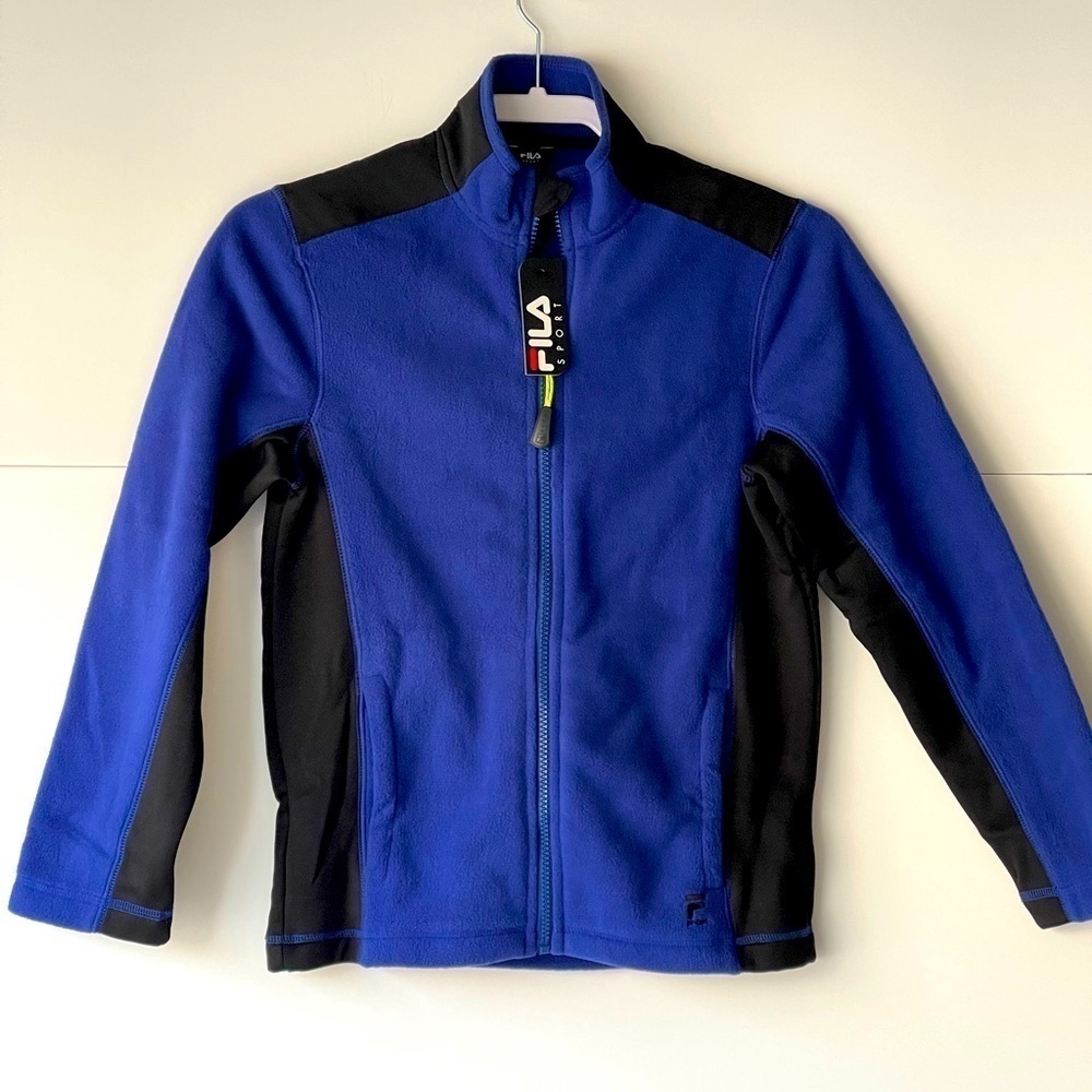 NWT ($50) Fila Sport Kids Youth Fleece Jacket Lightweight Coat Blue Black, Sz M